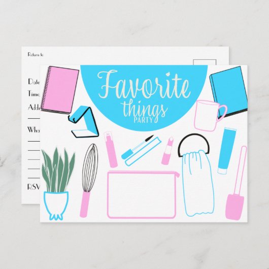 Favoritenthemen Party Postkarte Einladung (Vorne/Hinten)