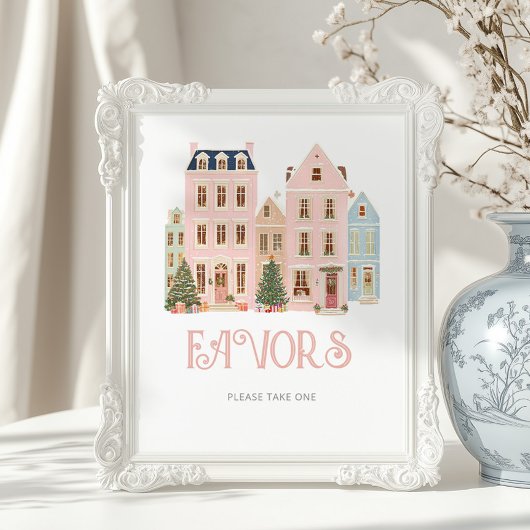 Favors Christmas village Winter Baby Shower Poster
