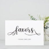 "Favors" Schwarz-weißes Minimalistisches Hochzeits (Stehend Vorderseite)