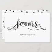 "Favors" Schwarz-weißes Minimalistisches Hochzeits (Vorne/Hinten)
