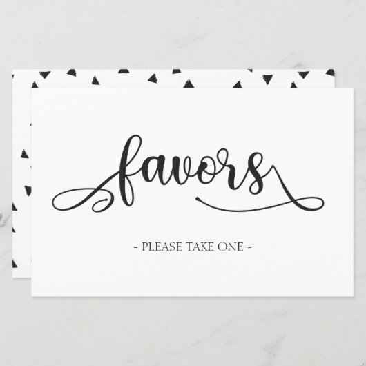 "Favors" Schwarz-weißes Minimalistisches Hochzeits (Vorne/Hinten)