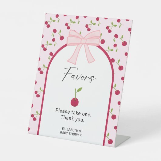 Favors Sign Cherry on Top Coquette Baby Shower Sockelschild (Vorderseite)