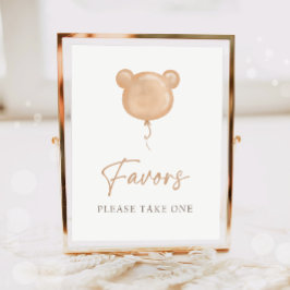 Favors Teddy Bear Balloon Boho Neutral Birthday  Poster