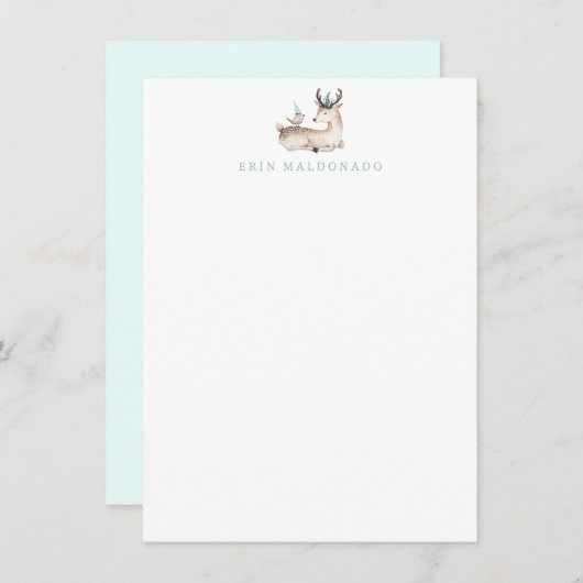 Fawn and Bird Stationery - Baby Deer Mitteilungska Mitteilungskarte (Vorne/Hinten)