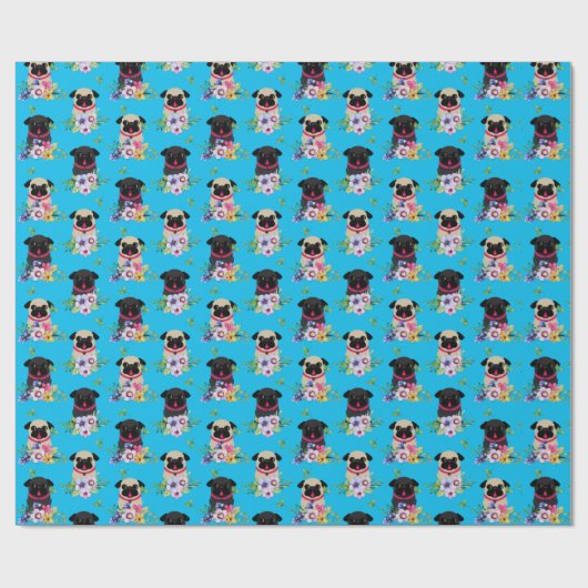 Fawn and Black Möpsen mit Blume Geschenk Geschenkpapier (Flach)