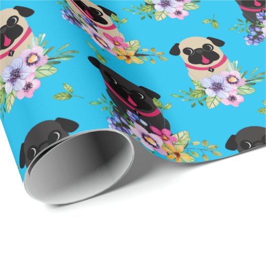 Fawn and Black Möpsen mit Blume Geschenk Geschenkpapier (Rolleneckpunkt)