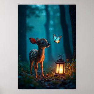 Fawn and Butterfly im verzauberten Wald Poster