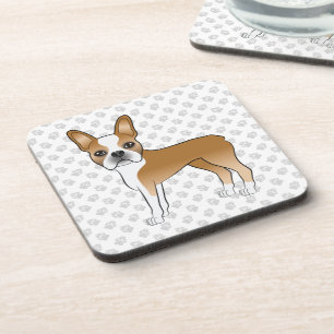 Fawn and White Boston Terrier Cartoon Dog & Paws Getränkeuntersetzer
