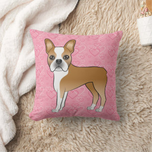 Fawn and White Boston Terrier Dog on Pink Hearts Kissen
