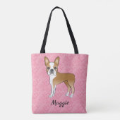 Fawn and White Boston Terrier Dog on Pink Hearts Tasche (Rückseite)