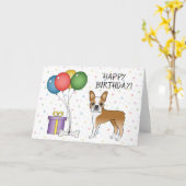 Fawn and White Boston Terrier Hund Happy Birthday Karte (Gelbe Blume)