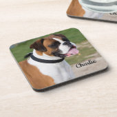 Fawn and White Boxer Puppy Dog Getränkeuntersetzer (Linke Seite)