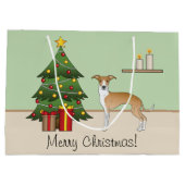 Fawn and White Italian Greyhound & Christmas Tree Große Geschenktüte (Rückseite)