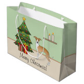 Fawn and White Italian Greyhound & Christmas Tree Große Geschenktüte (Rückseite Schrägansicht)