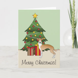 Fawn and White Italian Greyhound & Christmas Tree Karte