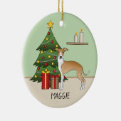 Fawn and White Italian Greyhound & Christmas Tree Keramik Ornament (Rechts)