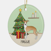 Fawn and White Italian Greyhound & Christmas Tree Keramik Ornament (Links)
