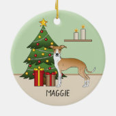 Fawn and White Italian Greyhound & Christmas Tree Keramik Ornament (Hinten)