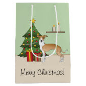 Fawn and White Italian Greyhound & Christmas Tree Mittlere Geschenktüte (Rückseite)