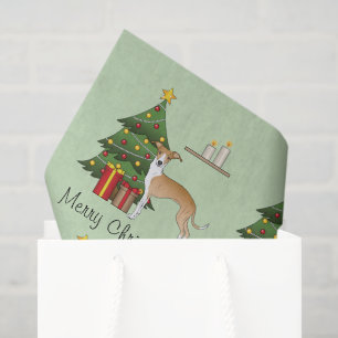 Fawn and White Italian Greyhound & Christmas Tree Seidenpapier