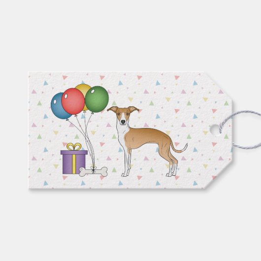 Fawn and White Italian Greyhound - Happy Birthday Geschenkanhänger (Vorderseite (Horizontal))