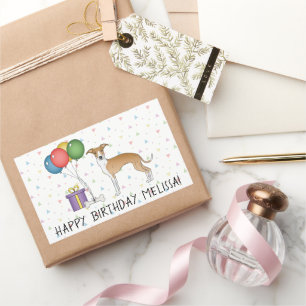 Fawn and White Italian Greyhound - Happy Birthday Rechteckiger Aufkleber