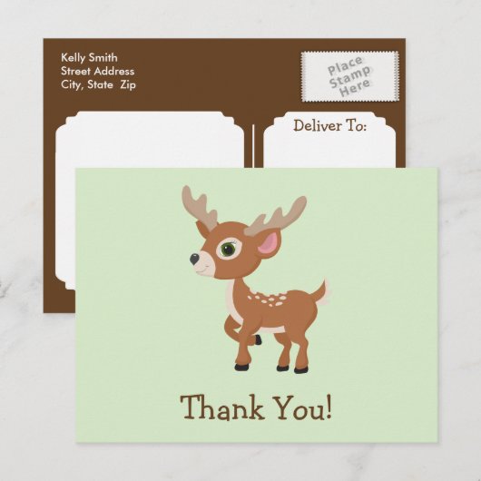 Fawn, Baby Deer Danke Postkarte (Vorne/Hinten)