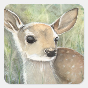 Fawn Baby Deer Wildlife Artwork Quadratischer Aufkleber
