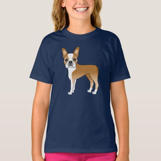 Fawn Boston Terrier Adorable Cartoon Dog Design T-Shirt (Vorderseite)