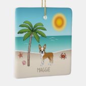 Fawn Boston Terrier an einem tropischen Sommerstra Keramikornament (Rechts)