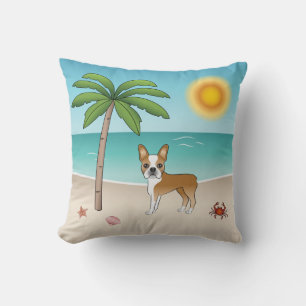 Fawn Boston Terrier an einem tropischen Sommerstra Kissen
