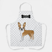 Fawn Boston Terrier Cartoon Dog & Bone, Paws, Name Schürze (Vorderseite)