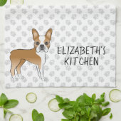 Fawn Boston Terrier Cartoon Dog & Custom Text Geschirrtuch (Gefaltet)