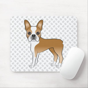 Fawn Boston Terrier Cartoon Dog & Gray Paws Mousepad