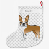 Fawn Boston Terrier Cartoon Dog & Individuelle Nam Großer Weihnachtsstrumpf (Rückseite)