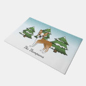 Fawn Boston Terrier in einem Winterwald & Name Fußmatte (Schrägansicht)