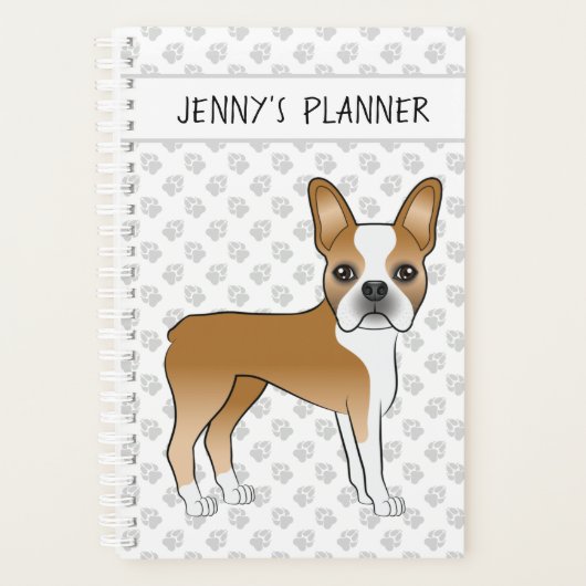 Fawn Boston Terrier Niedlich Cartoon Dog & Custom Planer (Vorderseite)
