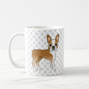 Fawn Boston Terrier Niedlich Cartoon Dog & Gray Pa Kaffeetasse