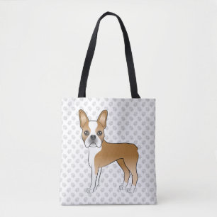Fawn Boston Terrier Niedlich Cartoon Dog & Gray Pa Tasche