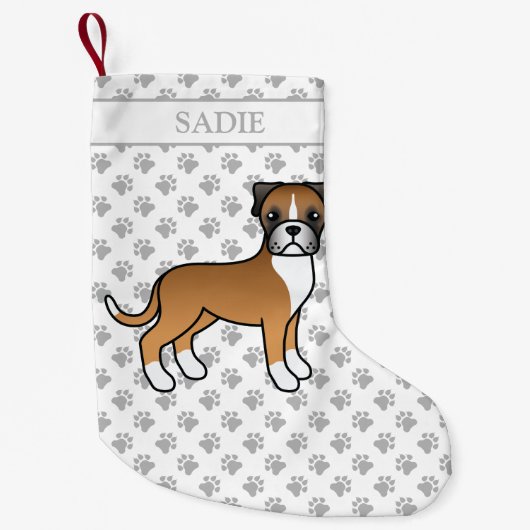 Fawn Boxer Niedlich Cartoon Dog & Name Kleiner Weihnachtsstrumpf (Vorderseite)