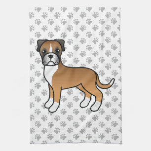 Fawn Boxer Niedlich Cartoon Dog & Paws Geschirrtuch
