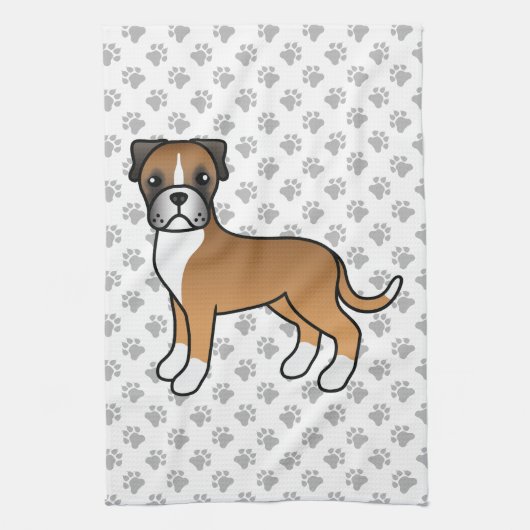 Fawn Boxer Niedlich Cartoon Dog & Paws Geschirrtuch (Vertikal)