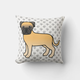 Fawn Bullmastiff Niedlich Cartoon Dog & Paws Kissen