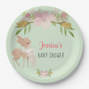Fawn & Bunny Personalisiert Baby Dusche Pappteller