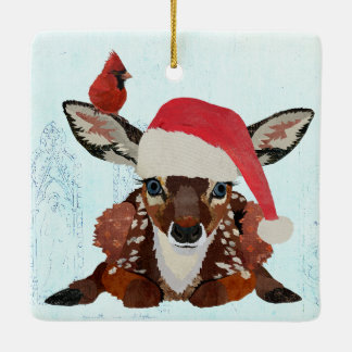 FAWN & CARDINAL CHRISTMAS KERAMIKORNAMENT