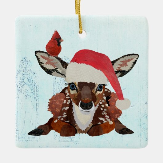 FAWN & CARDINAL CHRISTMAS KERAMIKORNAMENT (Vorderseite)