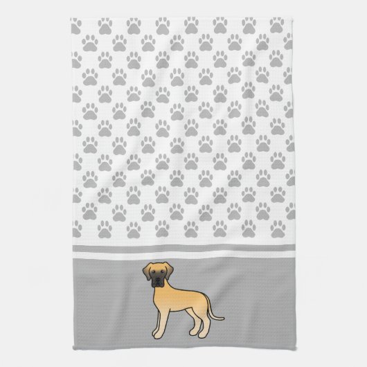 Fawn Cartoon Great Dane mit Graupaws Muster Küchentuch (Vertikal)