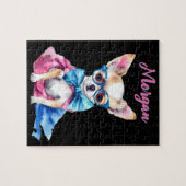 Fawn Chihuahua Puppy Wearing Brillen mit Namen Puzzle (Horizontal)