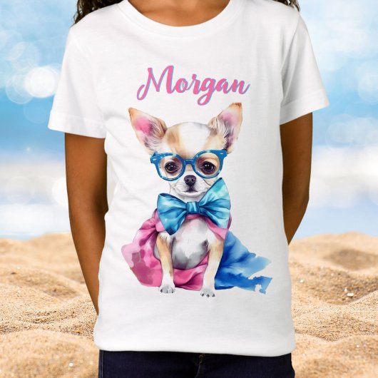 Fawn Chihuahua Puppy Wearing Brillen mit Namen T-Shirt