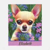 Fawn Chihuahua Welpe in Blume Meadow Personalisier Fleecedecke (Vorderseite)